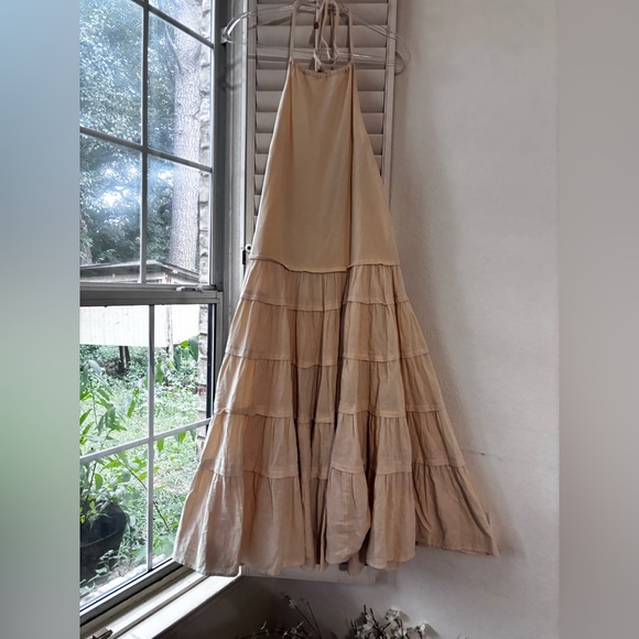 Free People Somewhere Sunny Drop Waist Halter Maxi Dress in White Swan - Picture 2 of 7